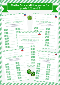 Preview of Maths Dice addition game for grade 1,2, and 3