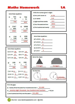 maths homework sheets pdf