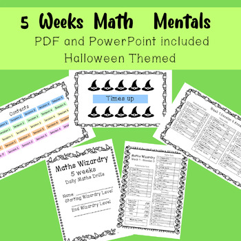Preview of Maths Mentals 5 Weeks - PDF with PowerPoint Answers - Halloween Themed