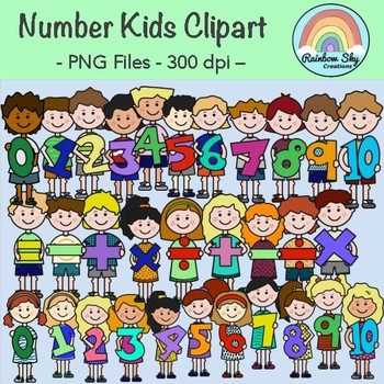 Maths Number Kids Clipart - Set for Teachers by Rainbow Sky Creations