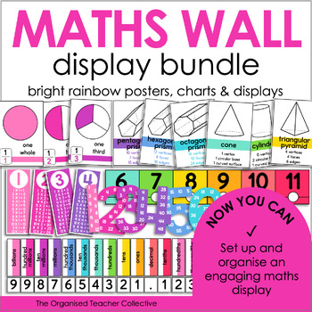 Preview of Maths Wall Posters & Displays - Bright Rainbow Classroom Decor