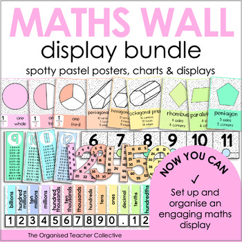 Preview of Maths Wall Posters & Displays - Spotty Pastel Rainbow Classroom Decor