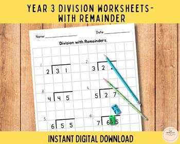 Preview of 3rd Grade, Division Worksheets with Remainder, Maths Printables