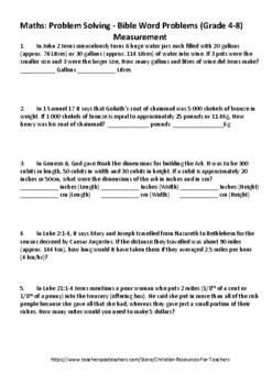 Maths Problem Solving, Bible Word Problems, Measurement | TPT