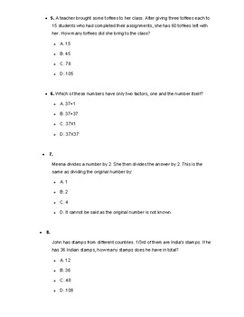 Preview of Maths Quiz for Grade 6 Revision