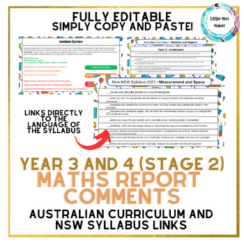 Preview of Maths Report Writing Comment Bank Year 3 and 4 Australian Curriculum, NSW