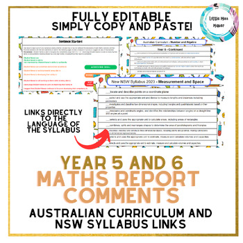 Preview of Maths Report Writing Comment Bank Year 5/6 Stage 3 Australian Curriculum and NSW