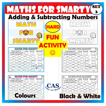 Preview of Maths for Smarty | Adding and Subtracting Numbers Templates Set 3 | Hard