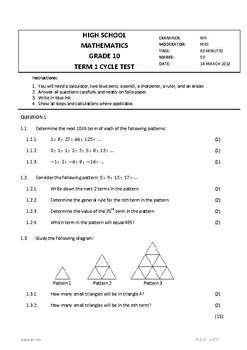 Preview of Maths test with Answer key (memorandum)