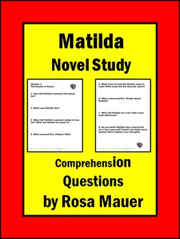 Preview of Matilda Book Chapter Reading Comprehension Questions Printables