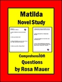 Matilda Book Chapter Reading Comprehension Questions Printables