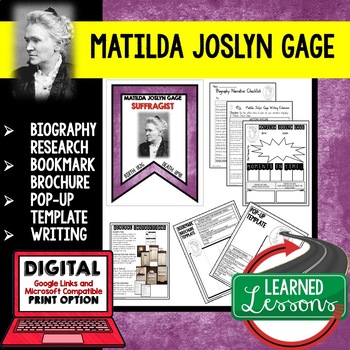 Preview of Matilda Joslyn Gage Biography Research, Bookmark, Pop-Up, Writing