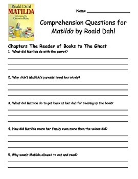 Matilda By Roald Dahl Comprehension Packet By Cookie S Corner TPT