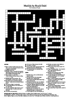 Matilda by Roald Dahl Fun Crossword Puzzle by M Walsh TpT