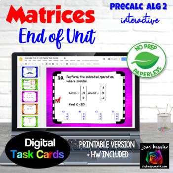 Preview of Matrices End of Unit Digital Task Cards plus Print Version and HW