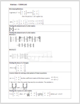Preview of Matrices Formula Sheet / Study Guide