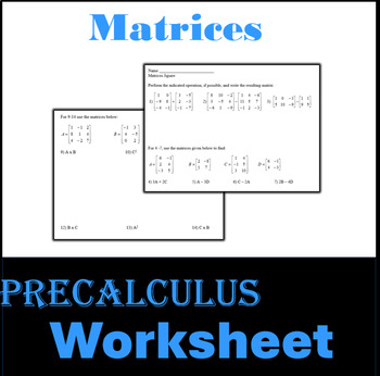 Preview of Operations with Matrices Worksheet -Editable