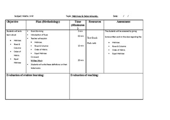 Preview of Matrices and determinants (Mathematics) Editable daily lesson plans for grade 5+