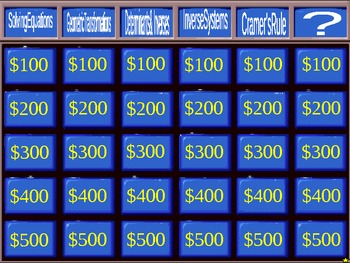 Preview of Matrix Jeopardy Review Game Matrices