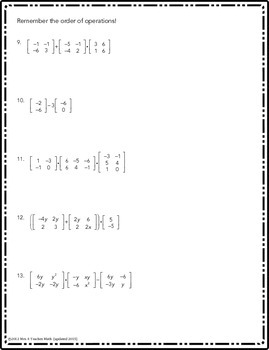 Matrix Operations Practice Worksheet by Mrs E Teaches Math | TpT