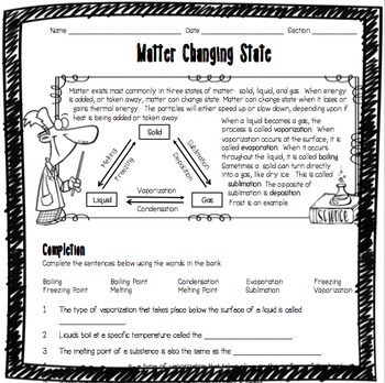 Matter Changing States Worksheet by Adventures in Science | TpT