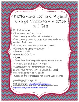 Preview of Matter-Chemical and Physical Change Science Vocabulary