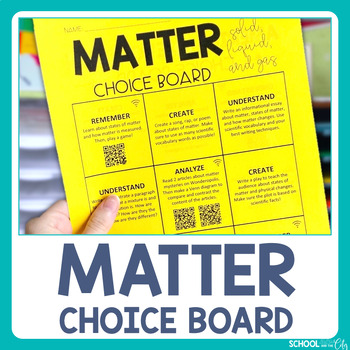 Preview of States of Matter Choice Board - Editable Extension Activities