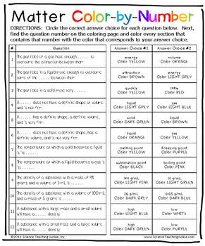 Matter Color-by-Number by Science Teaching Junkie Inc | TpT