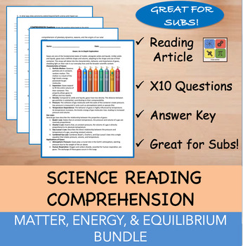 Preview of Matter, Energy, and Equilibrium Reading Comprehension with Questions BUNDLE