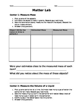 Preview of Matter Lab Packet