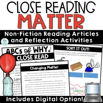 Preview of States of Matter Reading Comprehension Questions and Activities