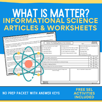Preview of Matter {Physical Science} Informative Reading Passages, Worksheets, & Answer Key