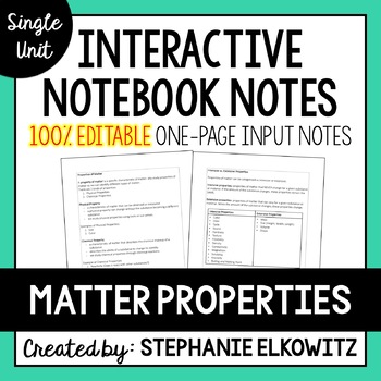 Preview of Matter Properties Editable Notes