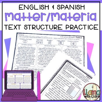 Preview of Matter Reading Worksheets - English & Spanish Text Structure Practice - Materia