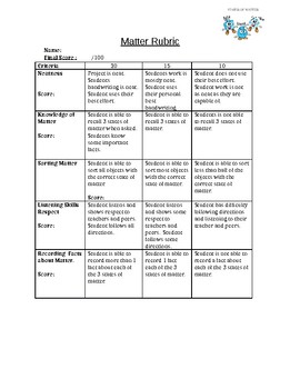 Preview of Matter Rubric