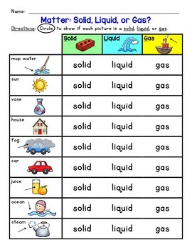 Preview of Matter: Solid, Liquid, or Gas - Worksheet and TpT EASEL Activity