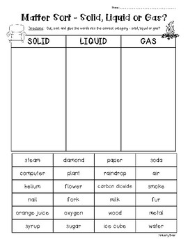 Preview of Matter - Solids, Liquids and Gases Cut & Paste Sorting Worksheet