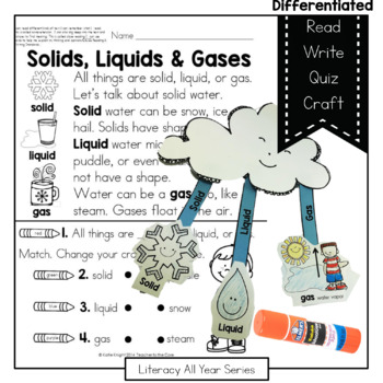 Preview of Matter : Solids, Liquids, and Gasses - Literacy and Craft