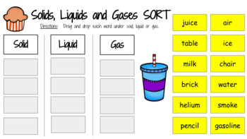 Preview of Matter Sort - Solids, Liquids and Gases - Google Slides