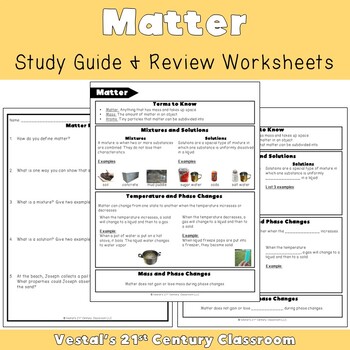 Preview of Matter Study Guide and Review Worksheets - VA SOL 5.7 - {PDF & Digital}