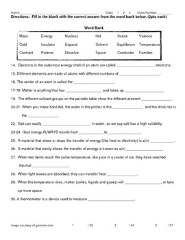 6th Grade Science Test Printable
