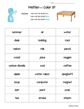 Preview of Matter Unit Pack!-solid/liquid/gas sorting, study guide, test, word search