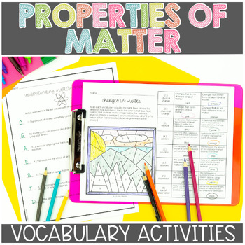 Preview of Properties of Matter Vocabulary Games Worksheets Activities