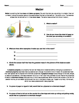 Preview of Matter Worksheet and Ice Lab!