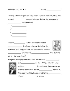 Matter and Atoms Notes and Worksheet by Annette Hoover | TpT