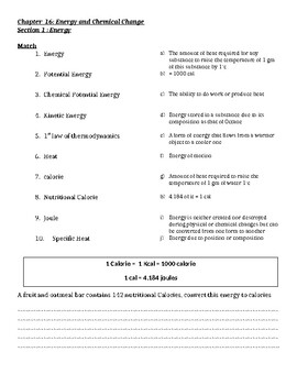 Preview of Matter and Change -  Energy and Chemical Change Classwork sheets