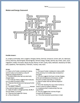 Preview of Matter and Energy Crossword Puzzle