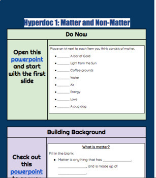 Preview of Matter and Non Matter Hyperdoc (Google Doc) Lesson with Google Slides