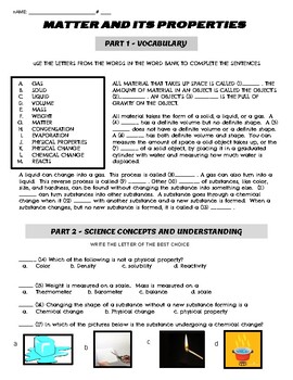 It s a Laughing Matter Matter and its Properties Worksheet by amy rigdon TpT