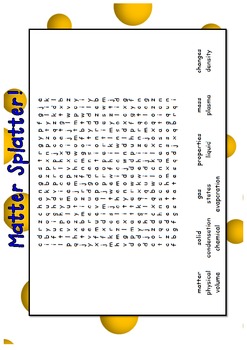Preview of Matter, solids, liquids and gases word search